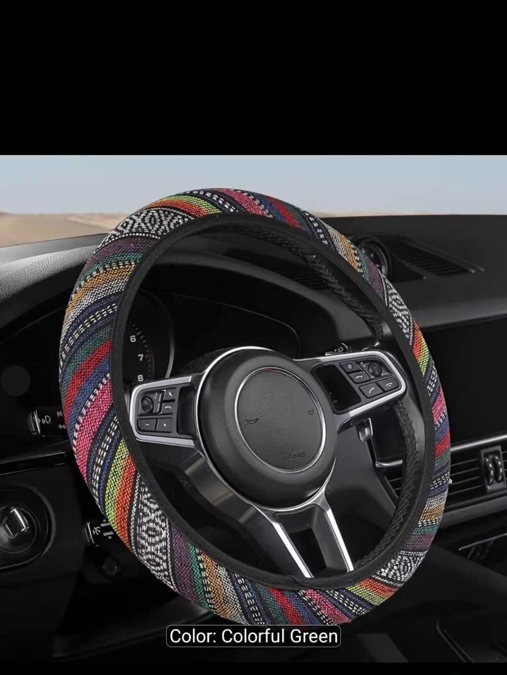 Boho Multicolor Woven Steering Wheel Cover - Colorful Green